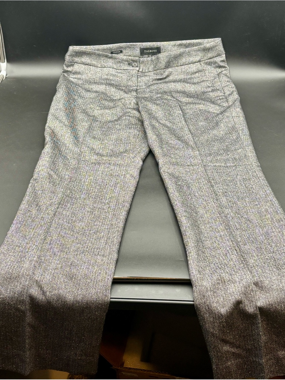 Talbots Signature Grey Herringbone Wide Leg Wool Blend Dress Pants Trousers